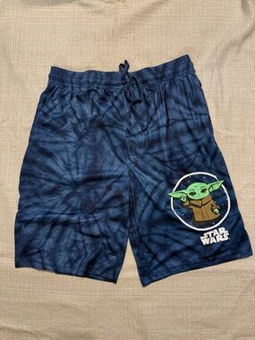 Star Wars Men's Blue Tie-Dye Lounge Shorts with Grogu Graphic